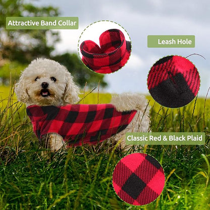 KAMA BRIDAL Spring Autumn Winter Coat Pullover Fleece Vest for Cats Small and Medium Dogs Thin Sweater Red & Black Plaid (Red, XXXS)