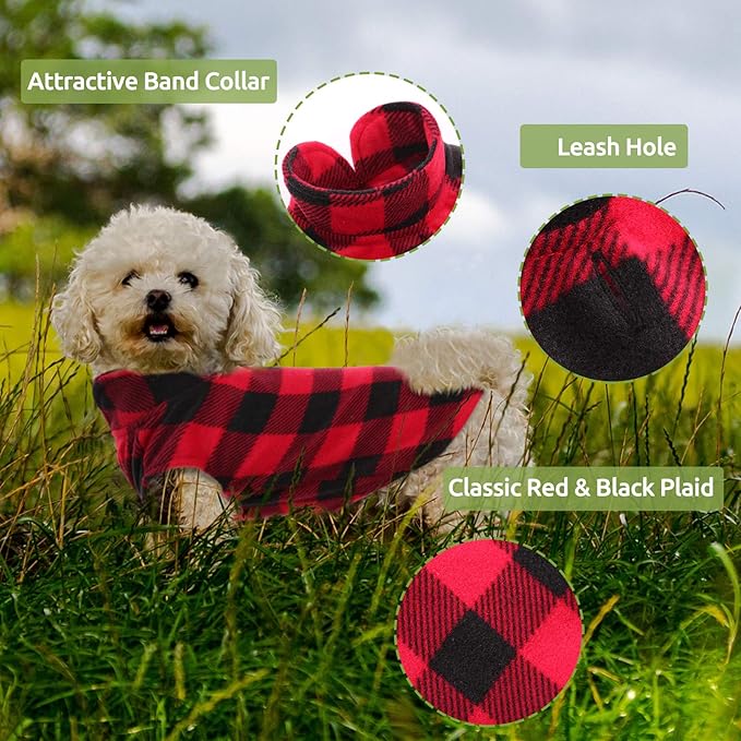 Kama Bridal Dog Spring Autumn Winter Coat Pullover Fleece Vest for Cats & Dogs - Red & Black Plaid (Red, S)