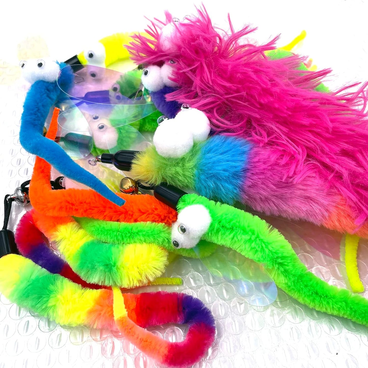 Cat Worm Teaser Toys Wand Attachments Fishing Pole Toy Refill - 16pcs Assorted Cat Worms