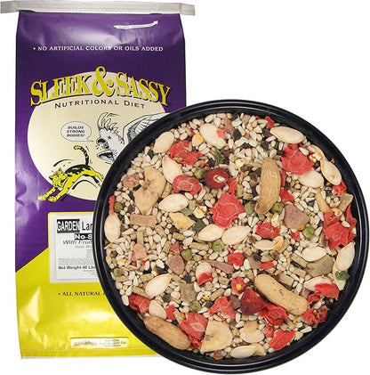 SLEEK & SASSY Garden Large Hookbill No Sunflower Parrot Food for Large Conures, Amazons, African Greys, Cockatoos, Pionus-Parrots & Small Macaws (40 lbs.)
