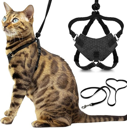 Houdini™ Escape Proof Cat Harness and Leash Set by OutdoorBengal – Black, Large Cat Harness for Walking Big Cats