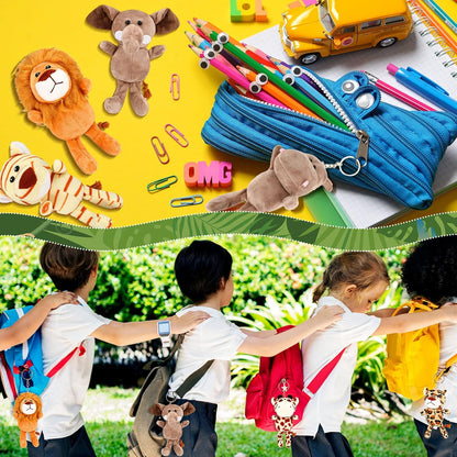 HyDren 18 Pcs Small Safari Stuffed Animals Bulk 4.8 Inch Jungle Animal Mini Plush Toy Lion Tiger Elephant Giraffe Leopard Monkey Figures for Summer, Baby Shower, Birthday Party(Cute Style)