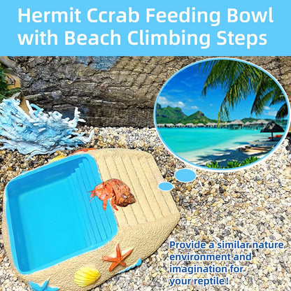 Tortoise Water Bowl,Reptile Water Dish,Resin Bearded Dragon Feeding Bowl with Ramp, Hermit Crab Bathing Pool, Lizard Food Dish Terrarium Decor for Turtle,Gecko,Chameleon,Frog(L)