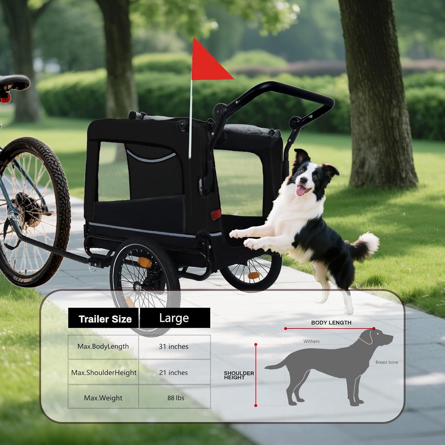 Pet Bike Trailer for Dogs, 88LBS Capacity Dog Bicycle Trailer with 20" Pneumatic Rubber Wheels, Multi-Directional Ventilation, Waterproof Cover, Perfect for Cycling with Pets
