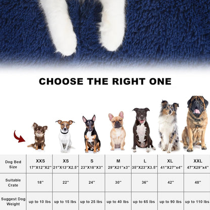 Bedfolks Waterproof Dog Crate Pad, Plush Dog Kennel Bed with Removable Cover, Faux Fur, Washable, 23"x18", Dark Blue