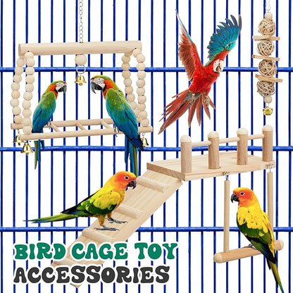 10 Pcs Parrot Swing Toys and Bird Perches Platform with Climbing Ladder Chewing Standing Hanging Parakeet Toys Bird Cage Accessories for Budgerigar Conure Cockatiel
