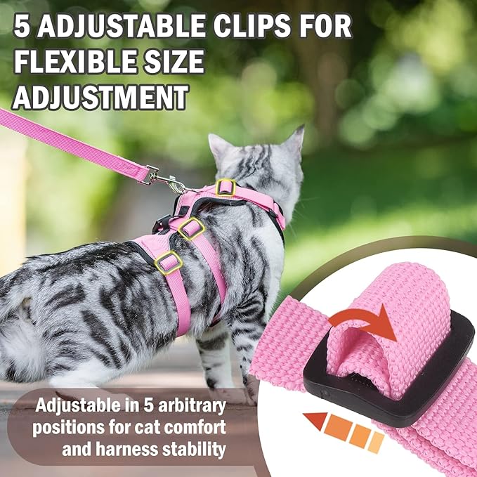 PUPTECK Cat Harness and Leash Set Escape Proof for Walking, Breathable Mash Vest Adjustable Harness for Cats Puppy Small Animals, Reflective at Night, Pink Small