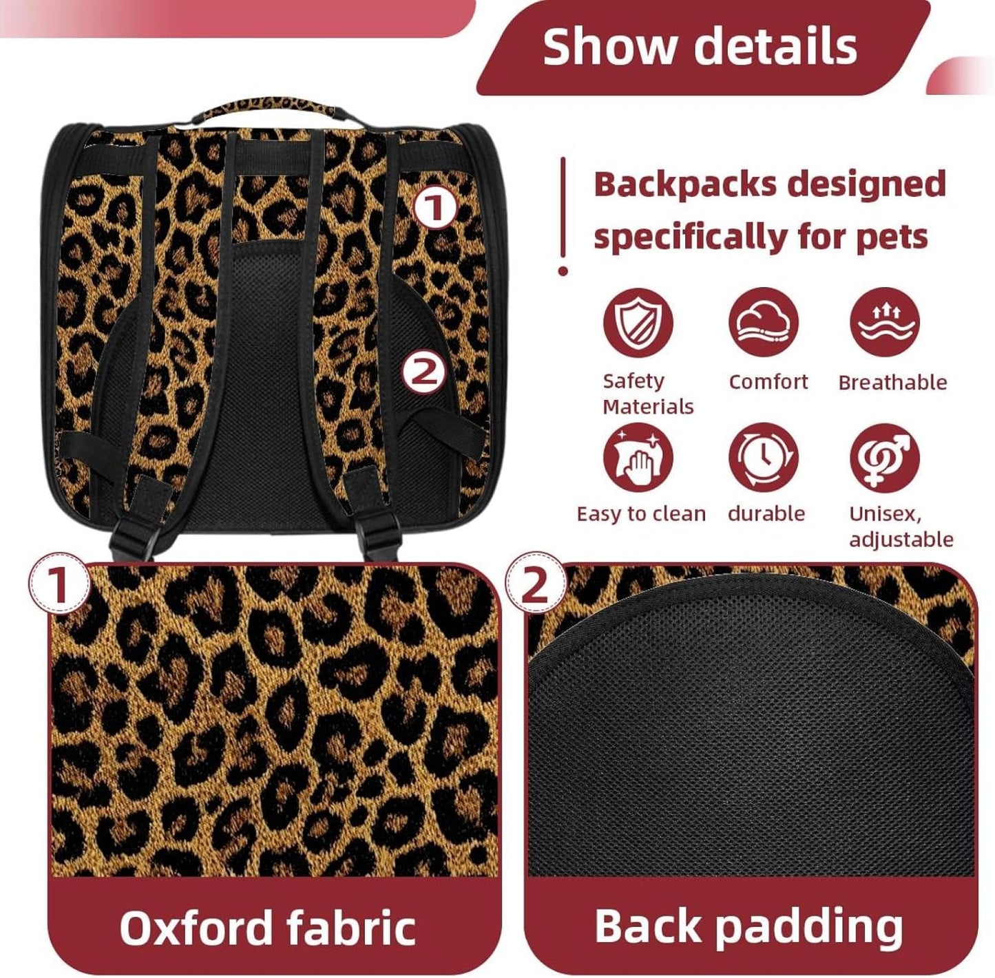 Classic Leopard Print Pet Cat Backpack Carrier for Kitty Small Dog, Ventilated Pet Carrier Bag for Car, Walking, Hiking, Outdoors