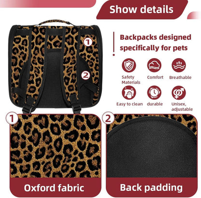 Classic Leopard Print Pet Cat Backpack Carrier for Kitty Small Dog, Ventilated Pet Carrier Bag for Car, Walking, Hiking, Outdoors