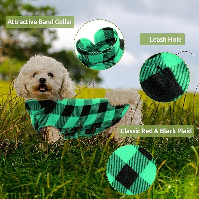Kama Bridal Dog Spring Autumn Winter Coat Pullover Fleece Vest for Cats & Dogs - Thin Sweater, Green & Black Plaid (Green, M)