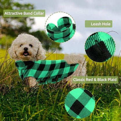 Kama Bridal Dog Spring Autumn Winter Coat Pullover Fleece Vest for Cats & Dogs - Thin Sweater, Green & Black Plaid (Green, M)