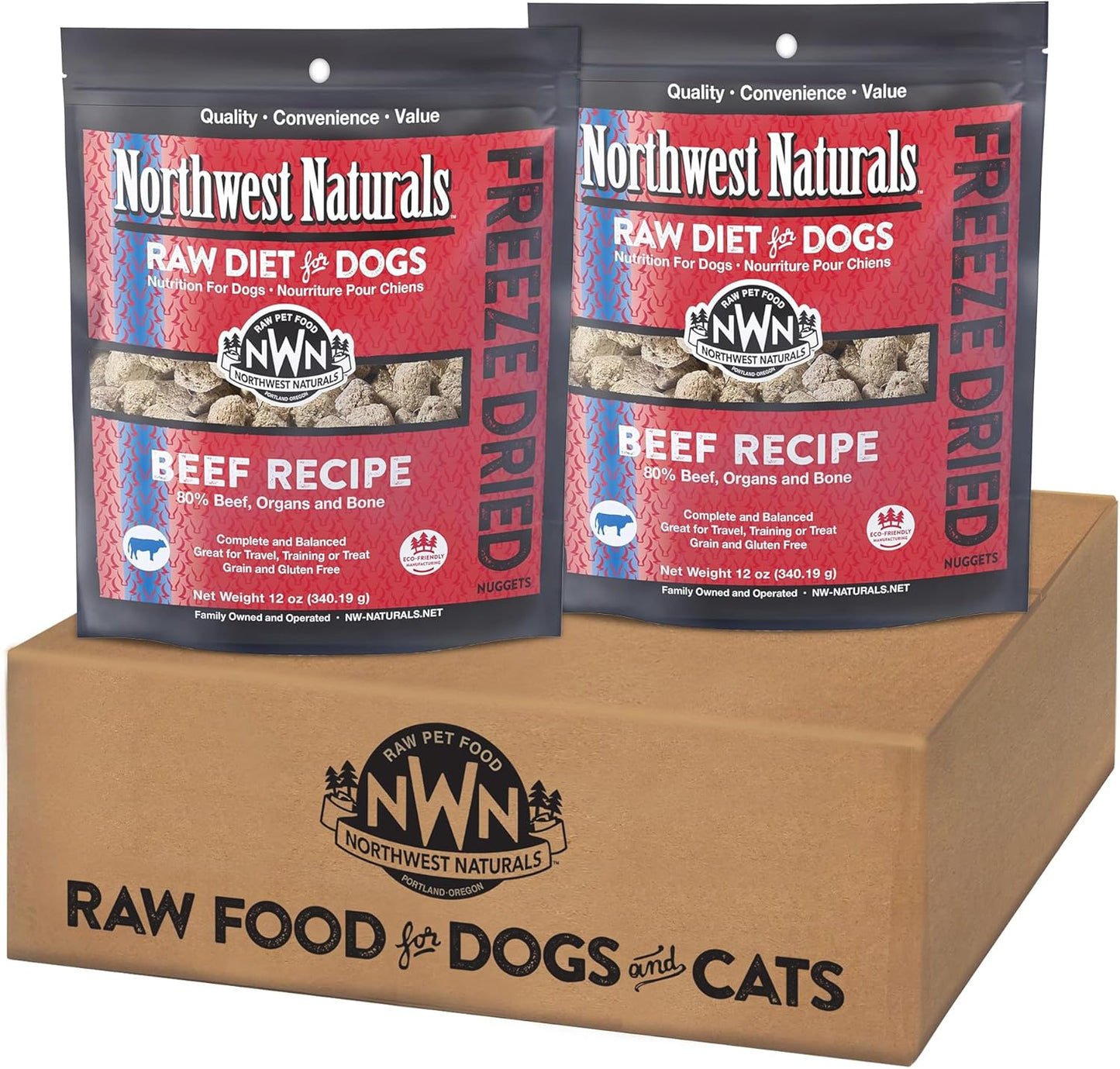 Northwest Naturals Freeze-Dried Beef Dog Food - Bite-Sized Pieces - Grain-Free, High-Protein, Raw Diet, Human-Grade, Limited Ingredients, All Natural, Nutrient-Dense, 12 Oz (Pack of 2)