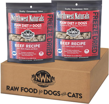 Northwest Naturals Freeze-Dried Beef Dog Food - Bite-Sized Pieces - Grain-Free, High-Protein, Raw Diet, Human-Grade, Limited Ingredients, All Natural, Nutrient-Dense, 12 Oz (Pack of 2)