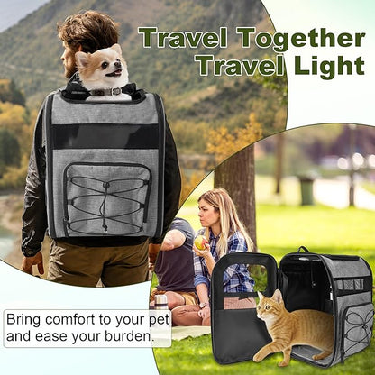 Dog Carrier Backpack for Small Dogs – Breathable and Comfortable Pet Travel Bag with, Safety Buckle and Adjustable Straps, Ideal for Hiking and Outdoor Adventures, Standard Pad, Gray
