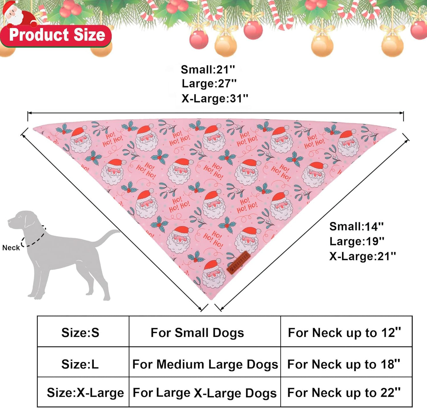ADOGGYGO Pink Christmas Dog Bandana, Santa Xmas Tree Dog Scarf, Adjustable Fit Pink Pet Christmas Bandanas for Large and Extra Large Dogs (X-Large)