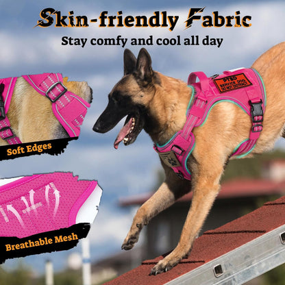 rabbitgoo Dog Harness Small Sized No Pull, Tactical Service Pet Vest with Molle and Control Handle, Adjustable and Reflective Military Harness for Easy Walking and Training, Rose Red, S