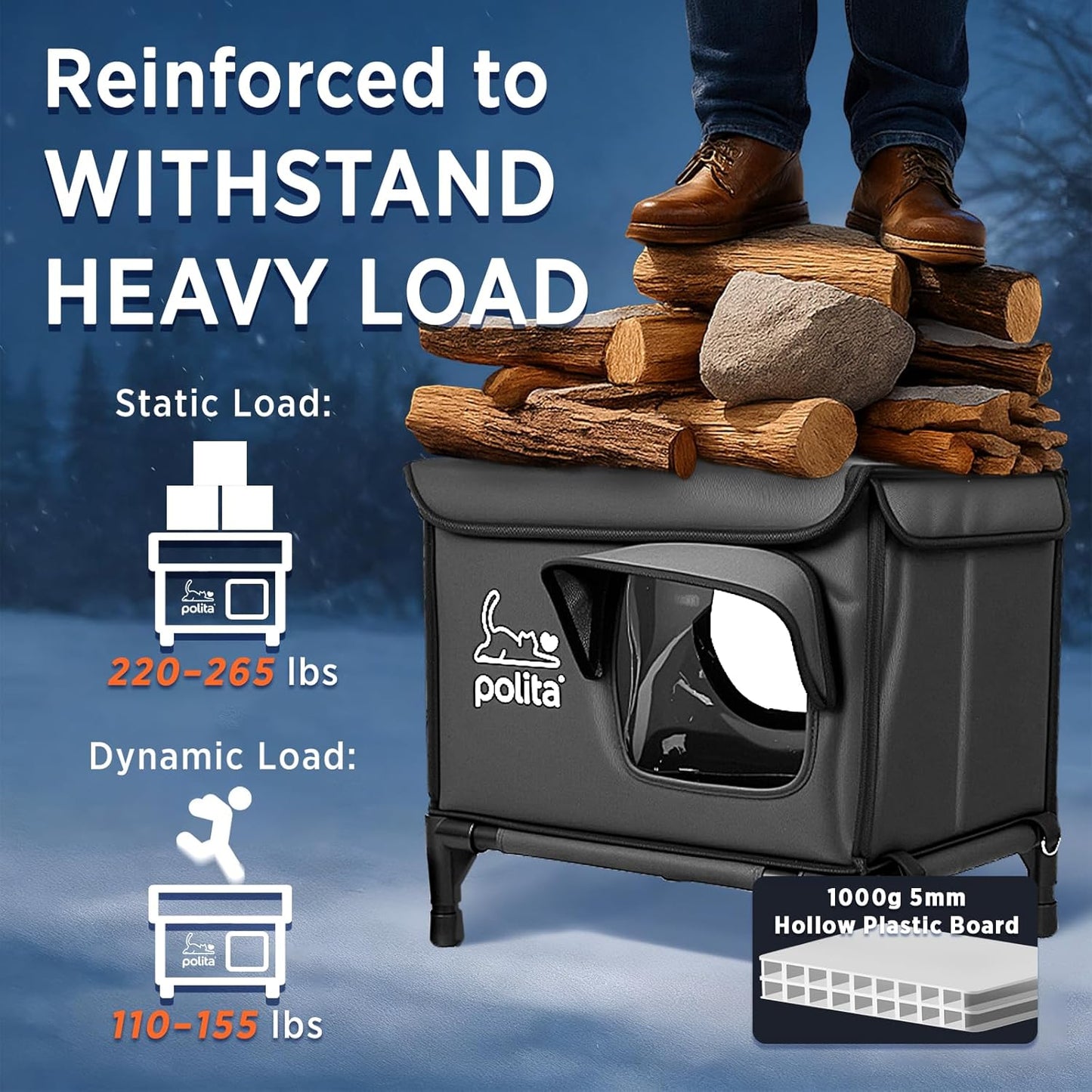 Rugged Heated Cat House for Outdoor Cats in Winter, Extremely Insulated & 100% Weatherproof, Elevated Feral Cat Shelter with Waterproof Eaves & Safe Escape Door for Stray & Barn Cats