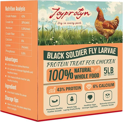 5LB Non-GMO Dried Black Soldier Fly Larvae for Chicken – 85X More Calcium Grubs Than Mealworms for Strong Eggshells & Healthy Growth - High Protein for Chickens, Birds, Ducks, Geese & Pets