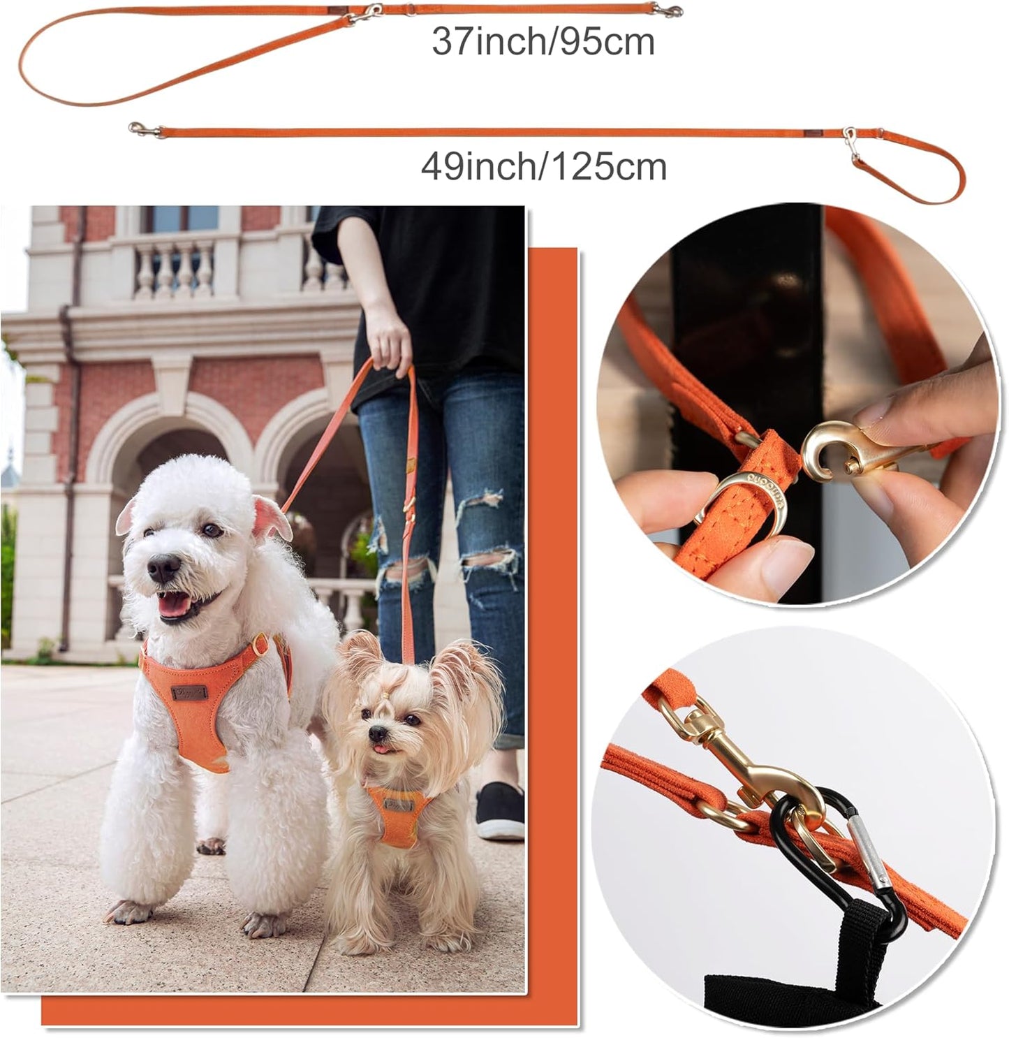 Puppytie No Pull Small Dog Harness with Multifunction Dog Leash,Lightweight Soft Adjustable No Choke Escape Proof Pet Harness Vest Pet Harness Vest,Orange,S