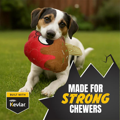 Bite Force -Durable & Strong Dog Toy Candy Apple Buddy with Squeaker, Kevlar-Reinforced for Aggressive Chewers for Small Medium Large Dogs - red.