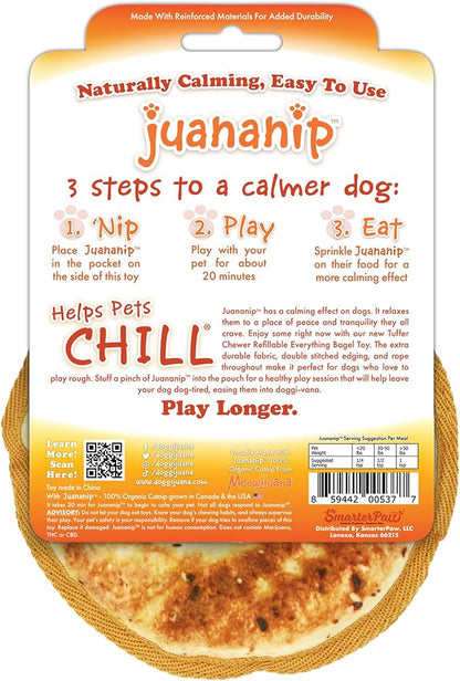 Doggijuana Tuffer Chewer Mini Plush Dog Toy | Funny Dog Toy Plush with Juananip Catnip for Dogs | Calming Aid for Dogs | Interactive Squeaky Chew Toy for Play (Bagel)