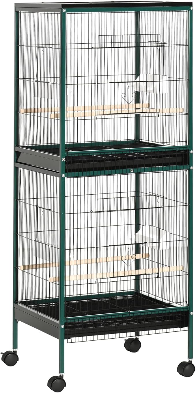 PawHut Large Bird Cage with 1.7 ft. Width for Wingspan, Bird Aviary Indoor with Multi-Door Design, Fit for a Canary, Finch, Conure, 55", Green