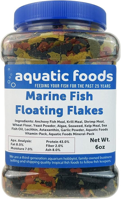 Aquatic Foods Inc. Marine Fish Premium Flakes for All Marine & Tropical Fish. Aquatic Foods Premiun Flakes…6oz Med Jar