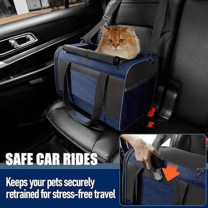 Dog Carrier Soft/Cat Crates Large Cat 20 to 25 pounds/Softsided Pet Car Travel Carry Bag 15 Pound Puppy/Top Open Transport Kennel Navy