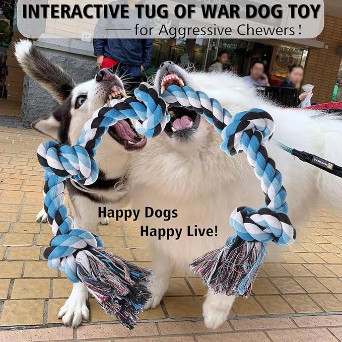 Dog Rope Toys for Large Dogs Aggressive Chewers, Dog Chew Toys for Large Breed Indestructible, Heavy Duty Tough 3 Feet 5 Knots Dog Toy, Sturdy Rope toy for Dogs Tug of War Dog Toy Teeth Cleaning