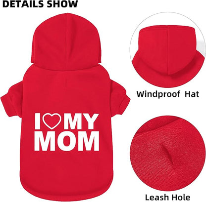 GreenJoy Dog Sweater Dog Hoodie Cold Weather Coat Hooded Sweatshirt for Puppies,Cats, Small Medium Large Dogs (Red(I Love My Mom), X-Small)