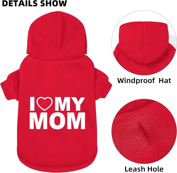 GreenJoy Dog Sweater Dog Hoodie Cold Weather Coat Hooded Sweatshirt for Puppies,Cats, Small Medium Large Dogs (Red(I Love My Mom), Small)