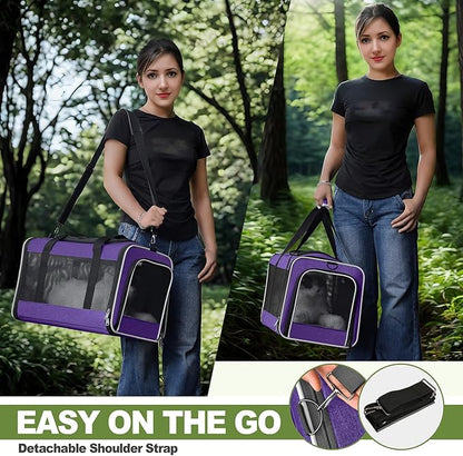 Per Carrier for Cat 18x11x11 Inch FAA Complaint, Kitten Taxi Top Load Soft Cloth Bag, Small Animal Portable in Cabin Crate Shih Tzu Dog Kennel Carry Case, 4-Sided-Ventilated Kitty Purse Purple