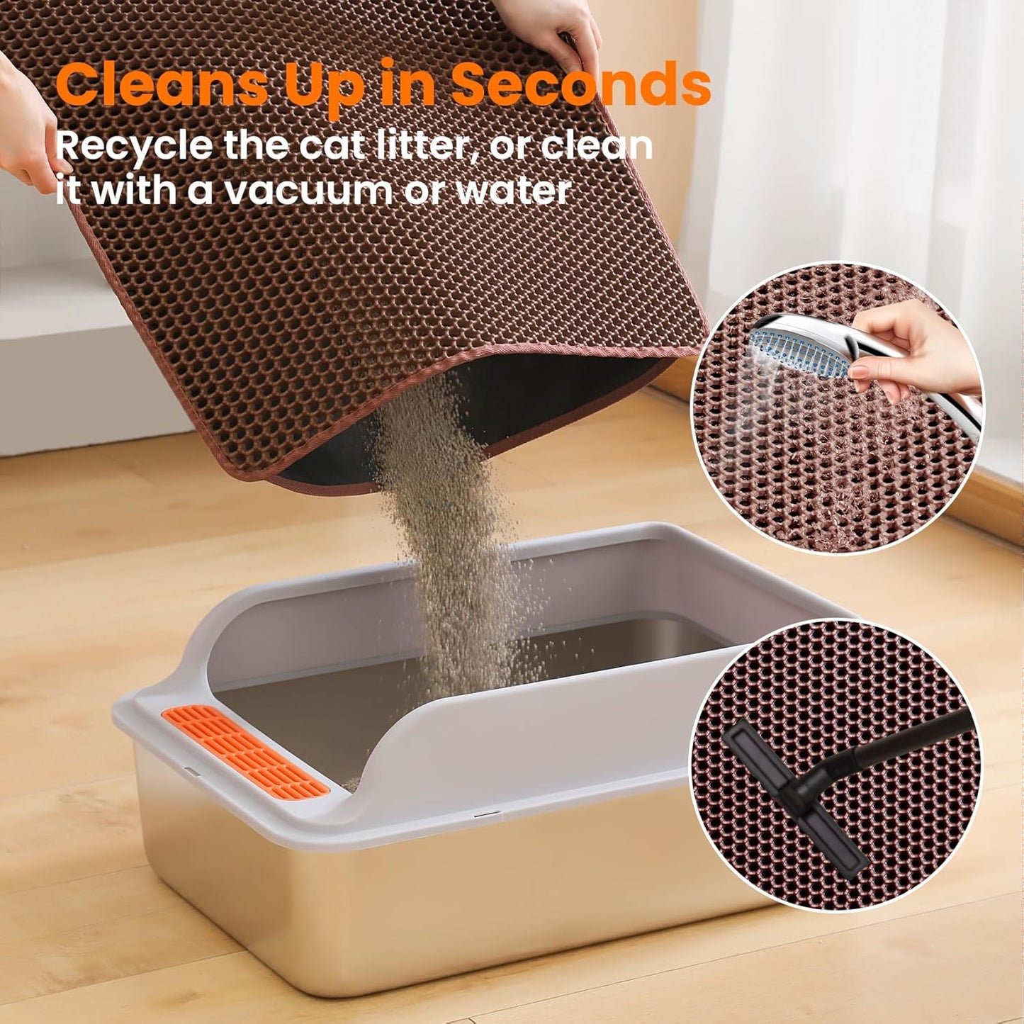 Small Cat Litter Mat, 20x14’’ Double Layer Honeycomb Cat Litter Box Mat, Non Slip Waterproof Urine Proof Litter Trapping Mat for Floor, Kitty Litter Pad, Indoor Pet Supplies, Brown
