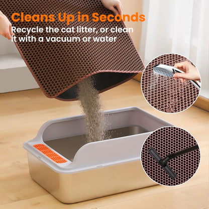 Small Cat Litter Mat, 20x14’’ Double Layer Honeycomb Cat Litter Box Mat, Non Slip Waterproof Urine Proof Litter Trapping Mat for Floor, Kitty Litter Pad, Indoor Pet Supplies, Brown