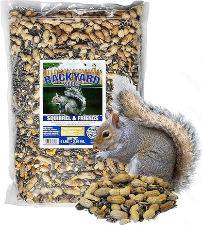 Backyard Seeds Squirrel & Chipmunk Food Mix – 8 lb Bag – Premium Wildlife Blend with Sunflower Seeds, Peanuts & Corn – Ideal for Squirrels, Chipmunks, Rabbits & Backyard Birds
