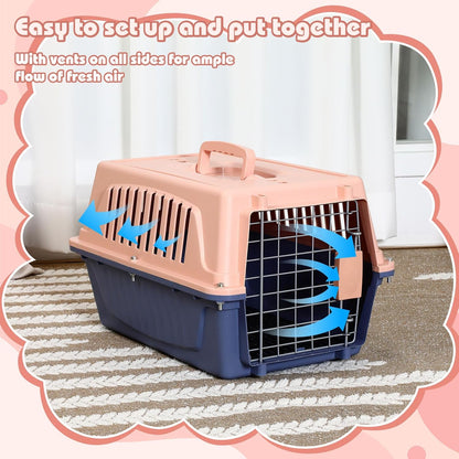 2 Set Pet Carrier for Small Dogs and Cat, Hard Shell Plastic Dog Crate with Bowl and Cooling Pad Fully Breathable Portable Kennel for Small Pet Travel Camp(Blue,18.9 x 12.6 x 11.8 Inch)