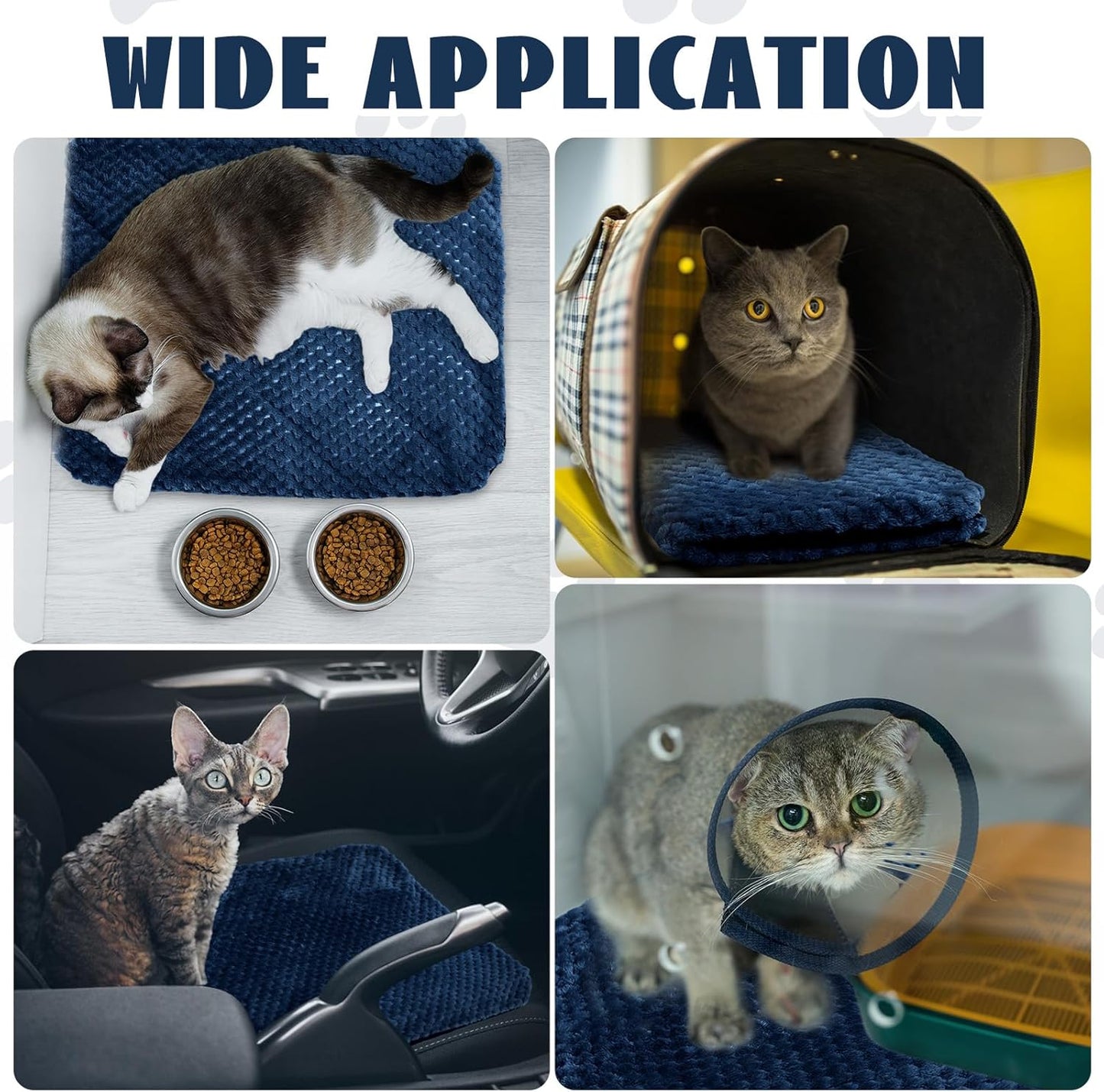 4 Pcs Self Heating Cat Pad Self Warming Cat Bed Dog Heating Pad Washable Thermal Pet Mat for Indoor Outdoor Pet 16 x 20 Inch Removable Non Slip(Navy Blue)