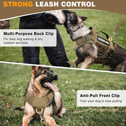 WINSEE Service Dog Vest Harness for Medium Dog, Tactical Working MOLLE Vest with 10 Pet Patches, No Pull Heavy Duty Harness for Training Walking