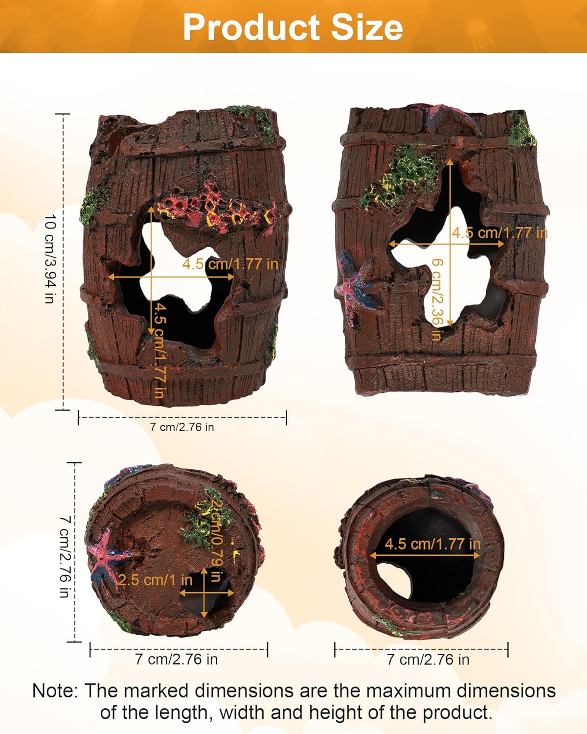 TRUVIC Fish Tank Decorations - Aquarium Cave Decor, Resin Hollow Tree Trunk Reptile Hide & Betta Log Hideout for 20 Gallon Tank, Fish Accessories Shelter Cave