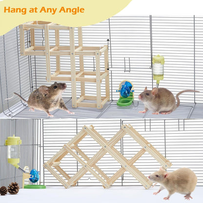 Wooden Rat Climbing Toys, Natural Pet Rat Cage Accessories Climbing Ladder, Fancy Rats Enrichment Toy Activities, Hanging Rodent Toys for Pet Rats in Cage Playing Chewing (M, 2pcs)