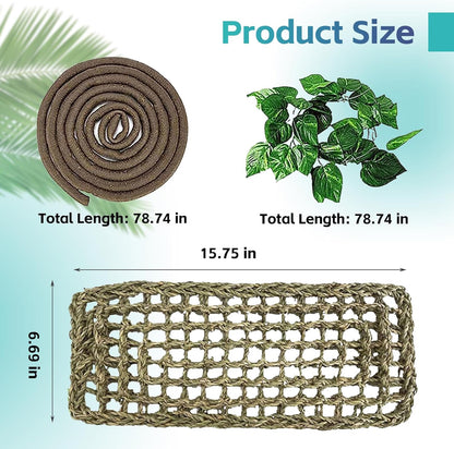 5 PCS Tank Accessories for Bearded Dragon Include Resin Hollow Tree Root Reptile Habitat Hideout Decor Hanging Jungle Vines Flexible Leaves Climbing Decorations for Lizard Gecko Chameleon Spider