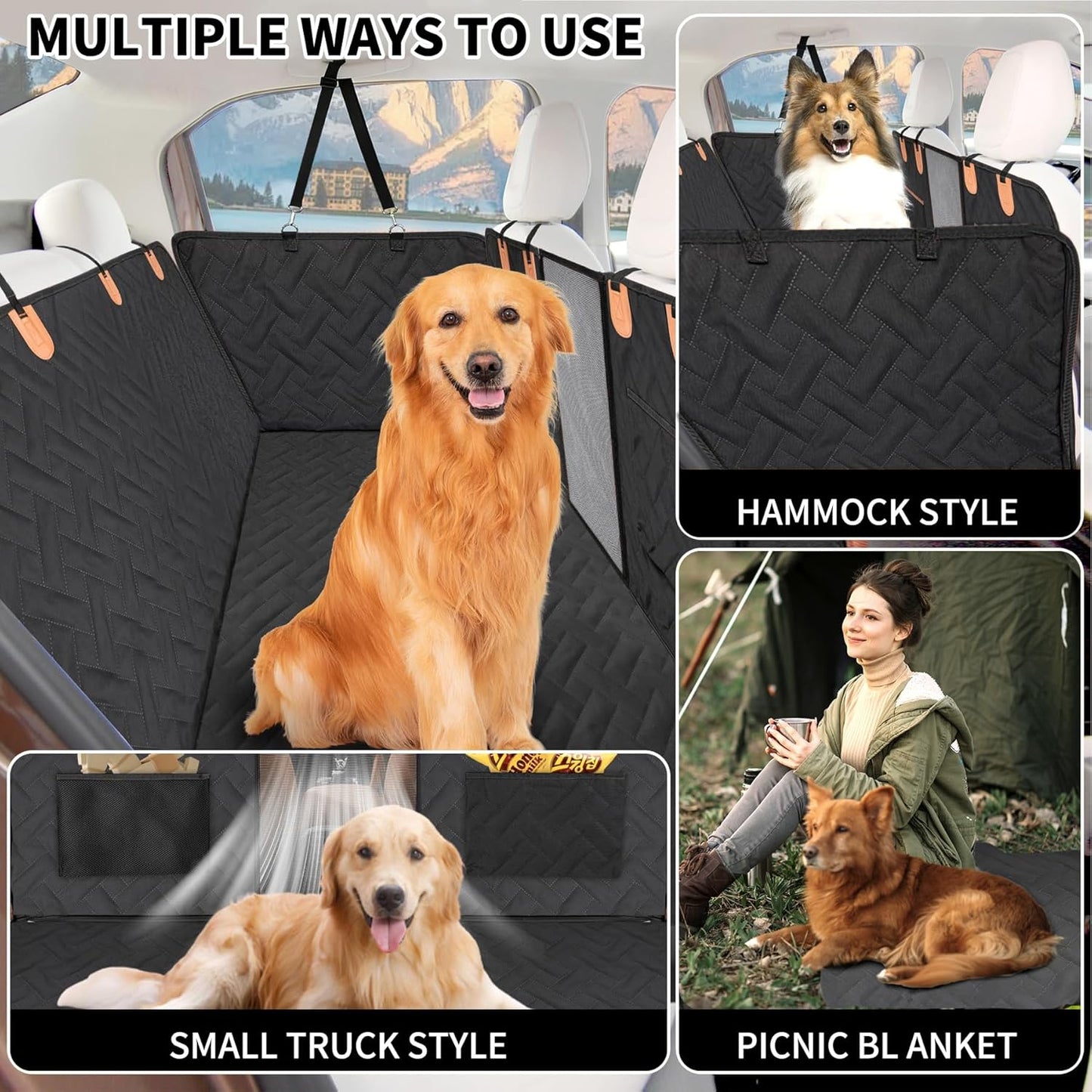 Back Seat Extender for Dogs,Dog Car Seat Cover for Back Seat,Hard Bottom Dog Bed for Car with Mesh Window,100% Waterproof and 600D Oxford Scratch-Resistant Backseat Car Seat for Cars Trucks and Suv