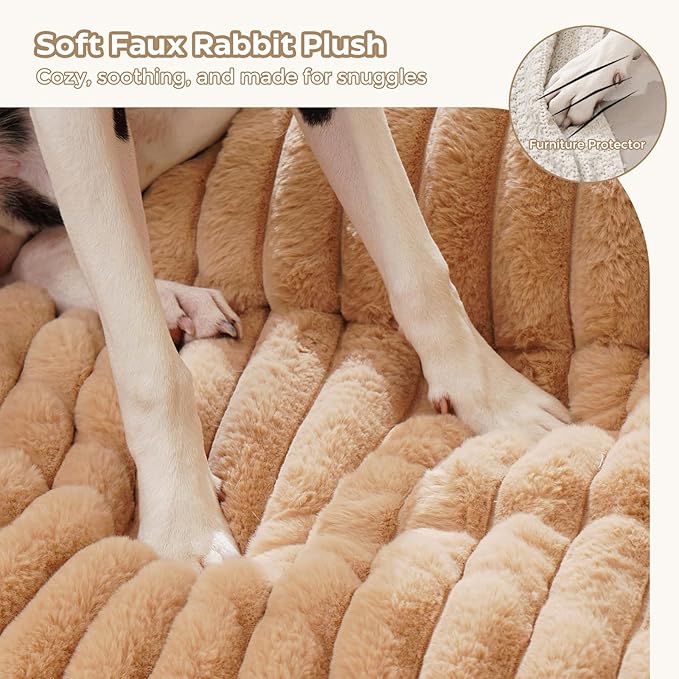 Avont Dog Bed Mat for Couch, Warm Fluffy Calming Sofa Topper Furniture Protector for Small Medium Large Dogs Cats with Removable Washable Cover -Brown(M)
