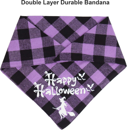 ADOGGYGO Halloween Dog Bandanas, Classic Orange Purple Plaid Pet Scarf Bib, Premium Cotton Fabric, Multiple Sizes, Halloween Bandanas for X-Large Dogs Pets (X-Large)