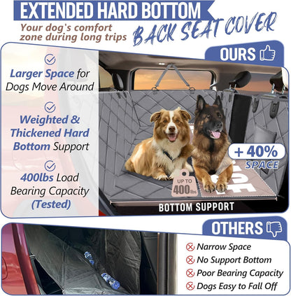 Back Seat Extender for Dogs Truck-Large Space, Dog Pet Car Seat Cover for Back Seat Hard Bottom Holds 400lbs, Waterproof Dog Hammock for Crew Cab Trucks F150, RAM1500, Sierra, Tundra, Silverado