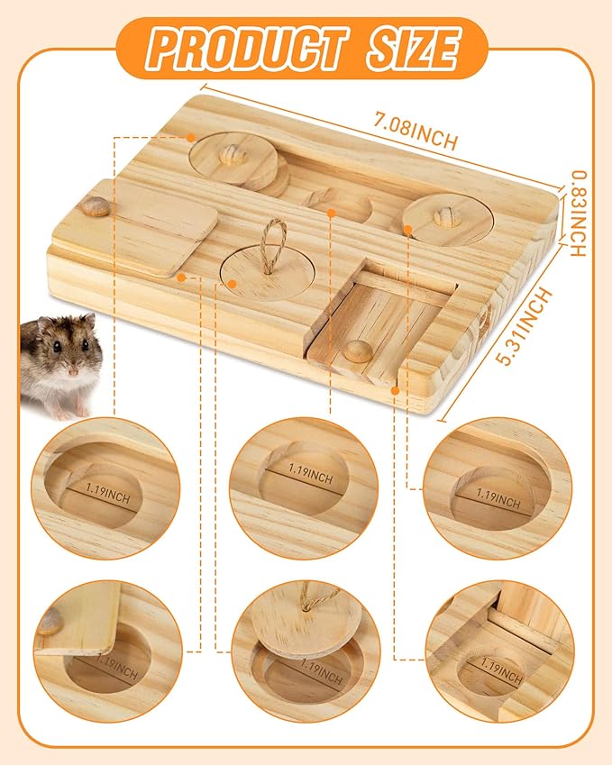 Guinea Pig Foraging Toys, 6 in 1 Hamsters Wooden Interactive Enrichment Toys, Treat Dispenser for Small Animal, for Rabbits, Bunny, Chinchillas, Rats and Gerbils