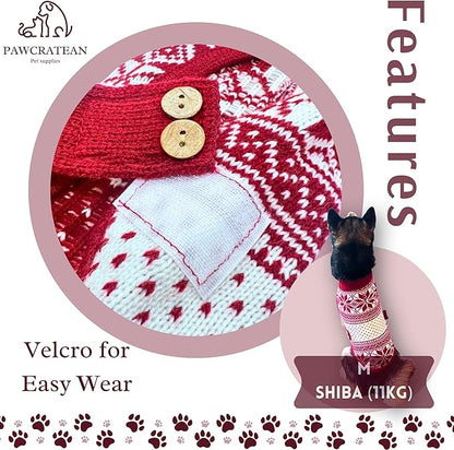 Cute Sweater for Dogs and Cats Soft Flannel Pet Outfit Warm and Cozy Animal Hoodie Small to Large Pet Clothes for Halloween Parties and Everyday Wear (Small, Red National Totem)