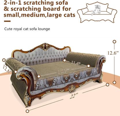 Luxury Cardboard Cat Scratcher Sofa Couch Bed, Couch Shaped Scratching Board, Scratch Lounge with Catnip, Cat Scratcher for Indoor Cats Grey