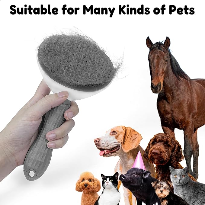 Self Cleaning Cat Brush Dog Hair Brush for Shedding, Self Cleaning Pet Grooming Brush, Skin Friendly Grooming Tool, Pet Hair Removal Comb Suitable for Dog Cat and Rabbit