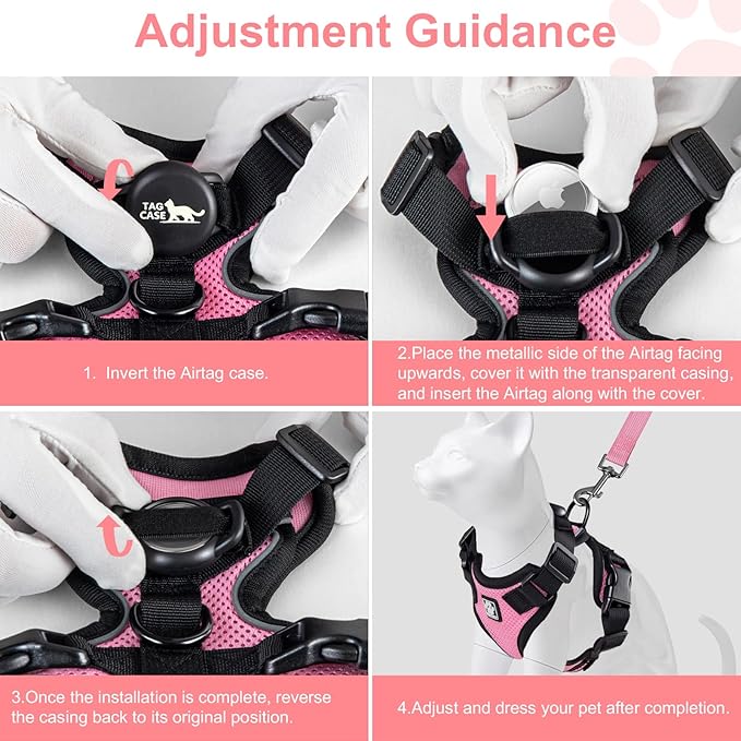 Cat Harness and Leash for Walking,Airtag Cat Harness and Leash Set with Integrated Hidden type Air Tag Holder,Escape Proof Reflective Adjustable Vest Harnesses with Apple Air Tag Case for Cats,Puppies